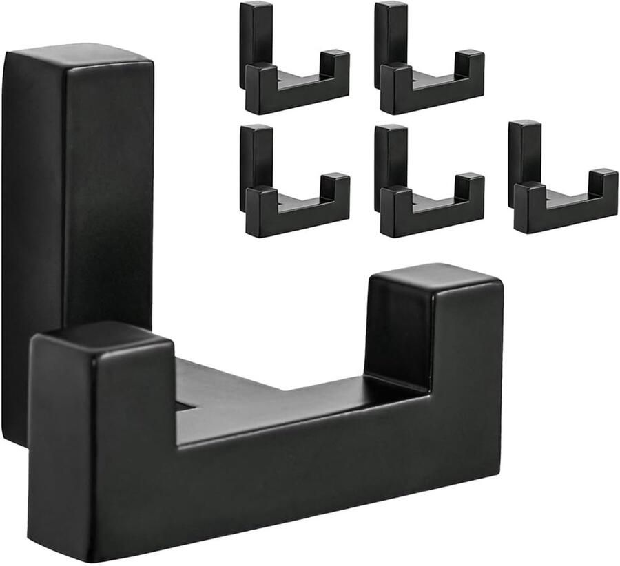 DAIRYCOF 6 stuks kapstokhaken zwarte zinklegering kapstokhaken akoestische panelen wandhaken zwarte kapstokhaken (Tetris kapstokhaak zinklegering)