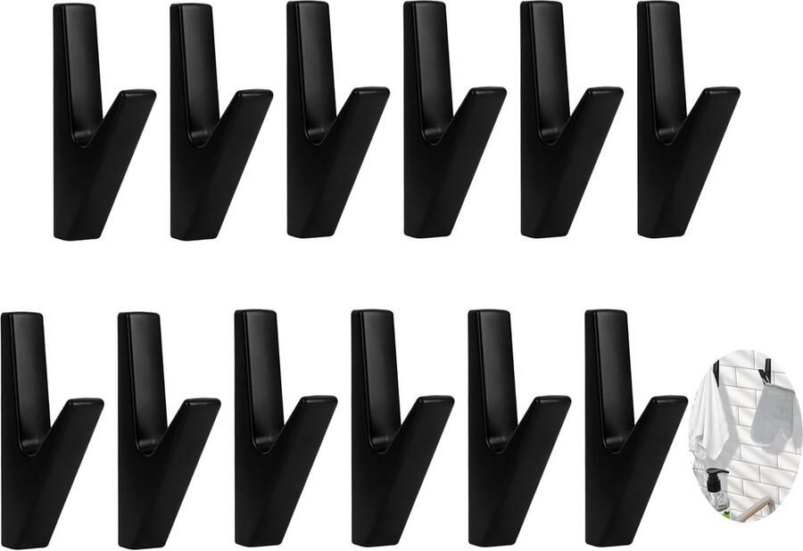 DAIRYCOF kapstokhaken zwarte kapstokhaken voor akoestische panelen zinklegering kapstokhaken wandhaken kapstokhaken voor badkamers keukens (12 stuks zwarte zinklegering)