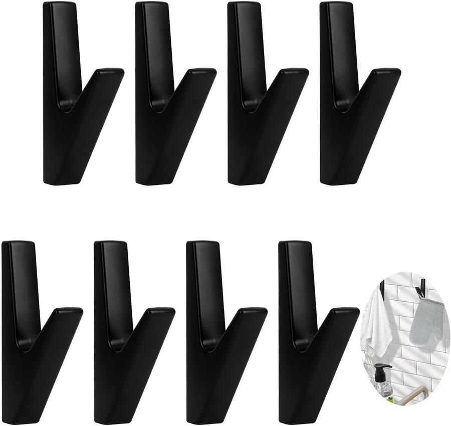 DAIRYCOF kapstokhaken zwarte kapstokhaken voor akoestische panelen zinklegering kapstokhaken wandhaken kapstokhaken voor badkamers keukens (8 stuks zwarte zinklegering)