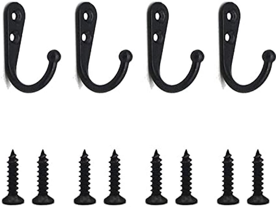DaiUni Set van 4 kapstokken zwart met schroeven kapstokken muur hoge sterkte kapstokken zwart voor slaapkamer badkamer kledingkast woonkamer