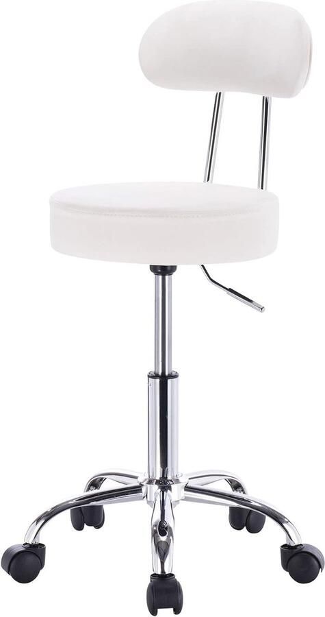 Werkkruk met geveerde rugleuning Draaibaar in hoogte verstelbaar en comfortabel Wit
