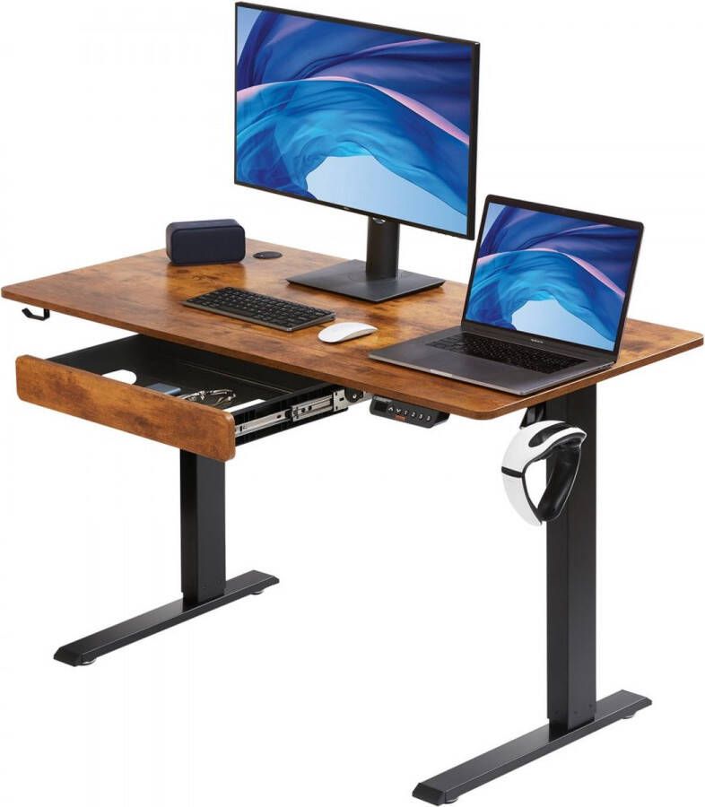 Dakta Bureau in hoogte verstelbaar elektrisch 120 x 60 cm sta-bureau 0 72-1 m verstelbare geheugenbediening sta-bureau groot computerbureau 82 kg belastbaar bruin bureau pc-tafel