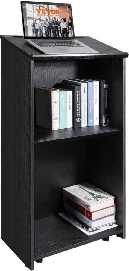 Dakta sta-bureau lessenaar 600 x 360 x 1200 mm podiumstandaard met breed leesgedeelte en opbergplank sta-bureau voor kerk kantoor school zwart podium 30 kg draagvermogen zwart