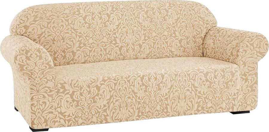 Damast Sofa Cover 2-zits Stretch Jacquard Meubelbeschermer Woonkamer Bank Slipcovers Kinderen Huisdieren Loveseat Beige Bruin