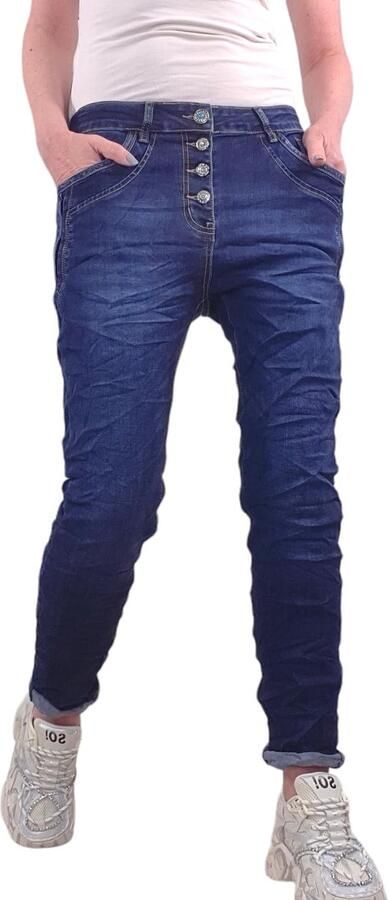 Dames Stretch Jeans Boyfriend Baggy Denim Broek Knoopsluiting