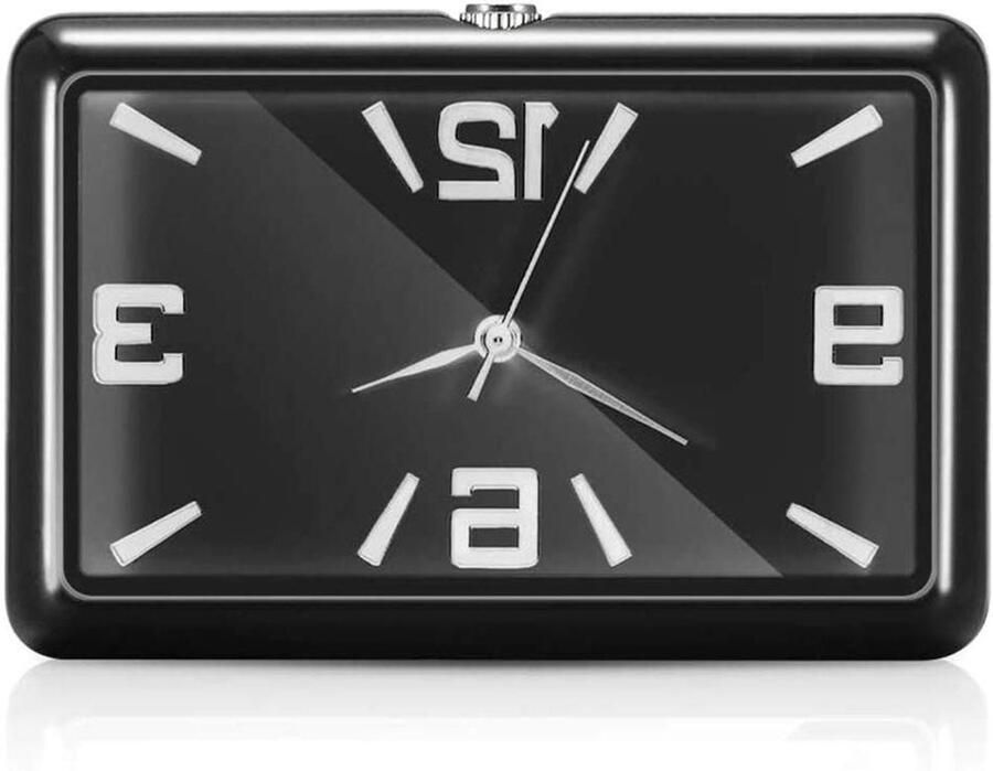 Allecto Plus Dashboard Klok voor Auto Rechthoekig Analoge Quartz Tafel Klok voor Interieur Decoratie Zwart Kleur Auto Accessoire 77 tekens