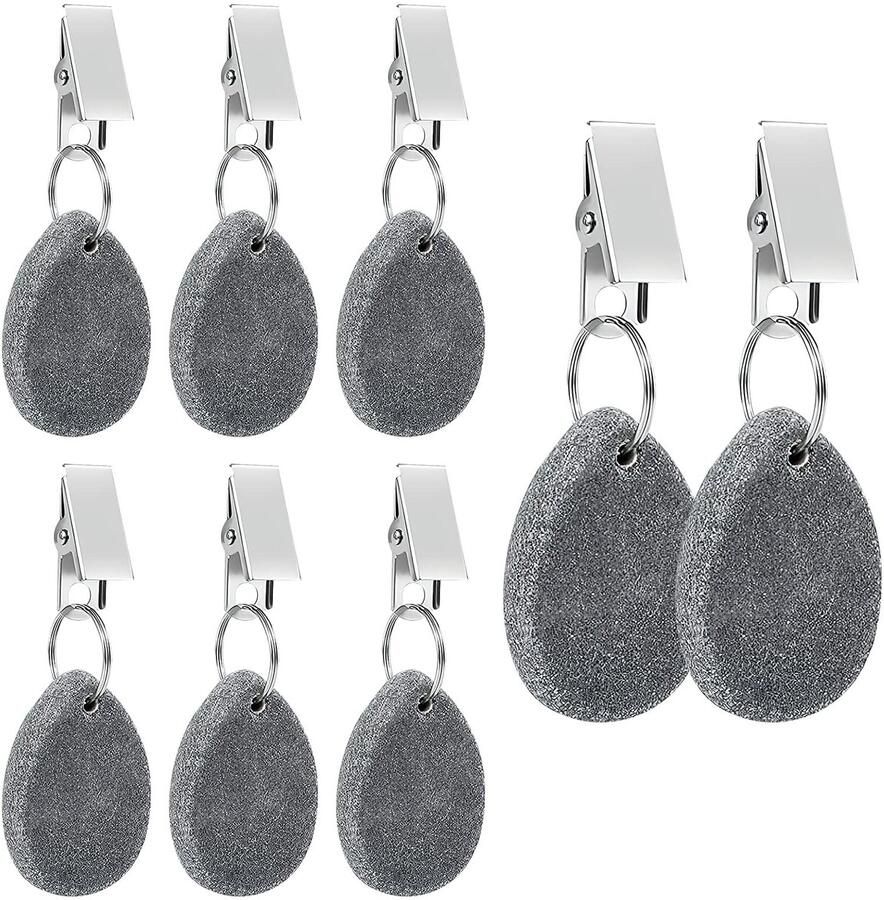 DAWRIS 8 stuks tafelkleedgewichten natuursteen met clip tafelkleedhouder buiten tafelkleedgewichten buiten met stalen clip tafelkleedgewichten buiten