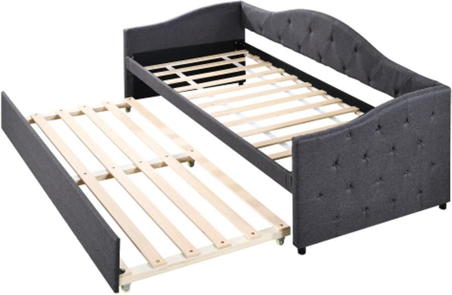 Daybed 90x200cm slaapbank met uitschuifbaar bed slaapbank eenpersoonsbed (zonder matras) linnen minimalistische stijl grijs