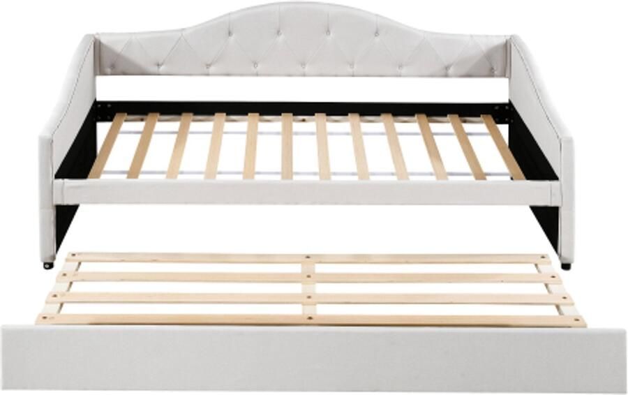 Daybed 90x200cm slaapbank met uitschuifbaar bed slaapbank eenpersoonsbed (zonder matras) linnen minimalistische stijl beige