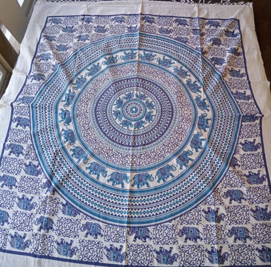 Lifingworld DBN Ibiza laken Hamam doek laken Strandlaken bedovertrek schaduwdoek muur decoratie tafellaken picknickkleed tafel kleed bankkleed mandala 240 x 210 cm katoen XXL laken XXL Doek