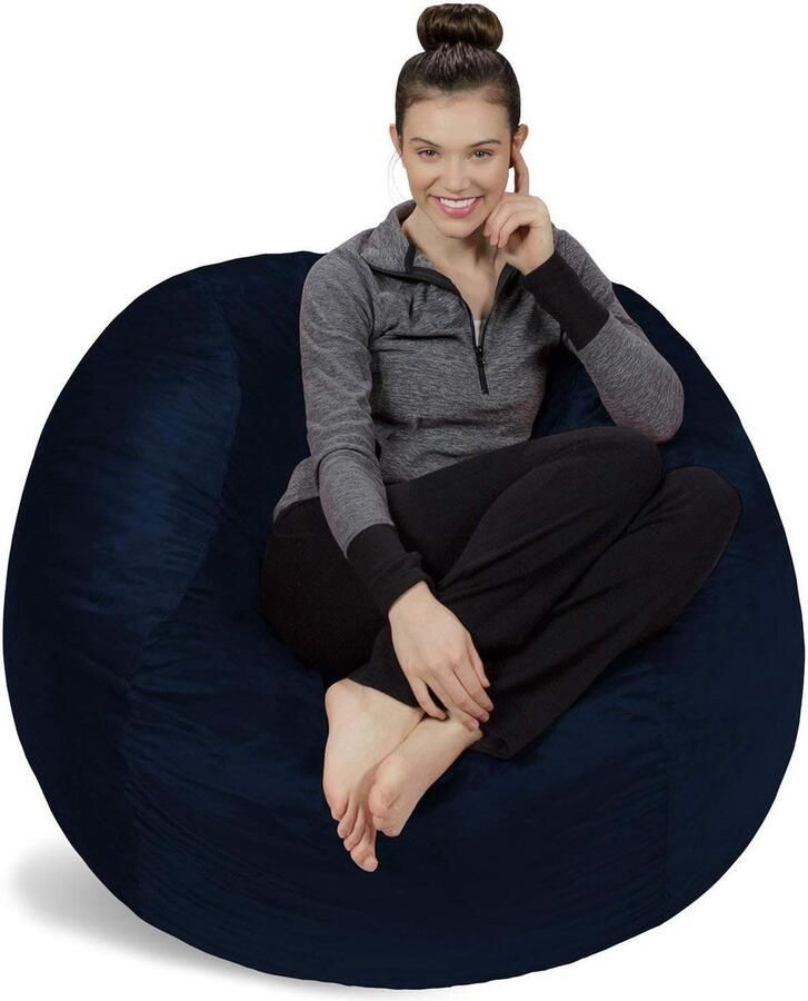 De nieuwe comfortervaring zitzak met traagschuimvulling voor relaxen in woonkamer kinderkamer fluweelzachte velours bekleding donkerblauw