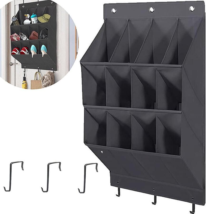 Schoenenhanger Schoenen opberger 12 zakken Schoenenzak hangend met haken voor schoenen huishoudelijke accessoires ruimtebesparend zwart