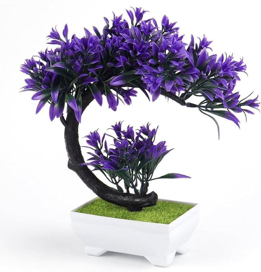 DEANKEJI Paarse Kunstbomen Kunstmatige Bonsai Decoratieve Kunstplanten Plastic Planten voor Balkon Tuin Woonkamer Eettafel Kantoordecoratie