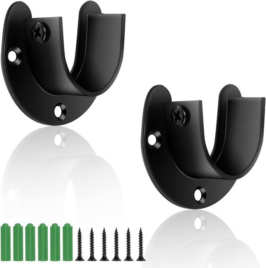 DEANKEJI Round Tube Holder 32mm 2 Pieces Black Clothes Rail Cabinet Stainless Steel Bar Holder Clothes Rail Holder for Laundry Rack Curtain Rod