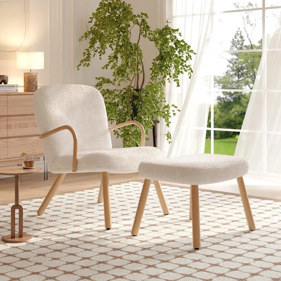 Deboer10.NL Fauteuils met armleuning Fauteuils met armleuning volwassen Fauteuil teddy Fauteuil met voetenbank Ontspanningsstoel Woonkamerstoel Lamswol Wit