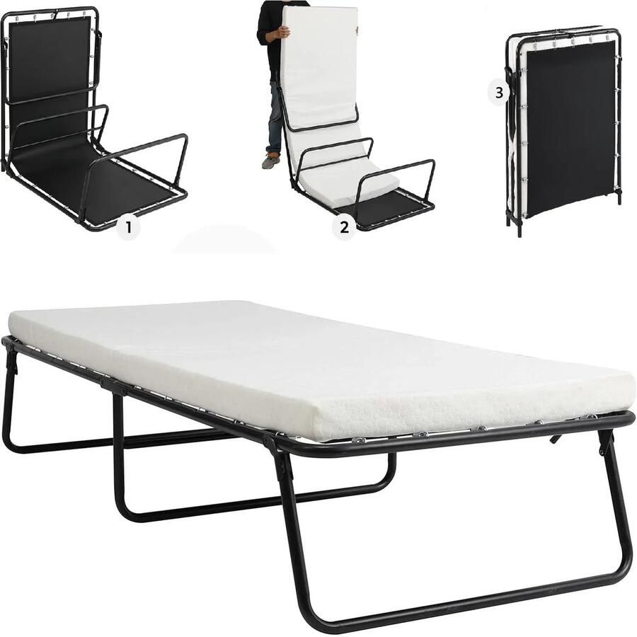 Deboer10.NL Vouwbed Opklapbed 1 persoons Opklapbedden Gastenbed voor volwassenen 7cm dik traagschuimmatras Eenpersoonsbed 80x190cm Op wielen