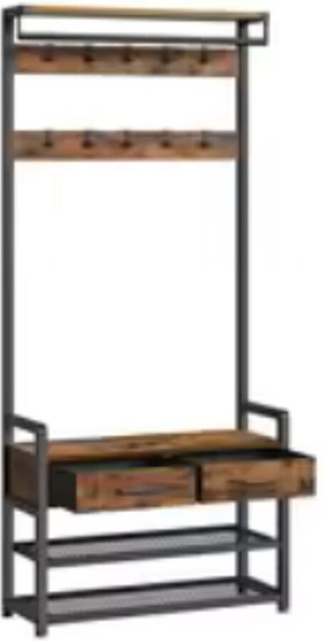 Deboer10.NL Wandkapstok Kapstok staand Kapstokken Kapstok hangend Kapstok met schoenenrek Kapstok haken Wandkapstok met hoedenplank Bruin