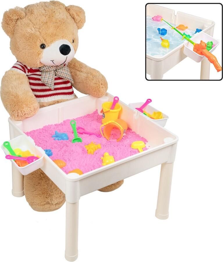 Decopatent 3in1 Kindertafel met Blad Watertafel met Hengels en Vissen Zandtafel met Zand + Speelgoed accessoires