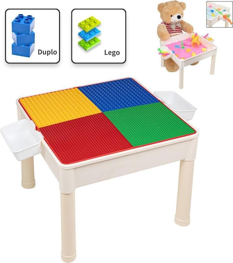 Decopatent� 4in1 Kindertafel met bouwplaat geschikt voor Lego & Duplo Watertafel met Hengels en Vissen Zandtafel met Zand Bouwtafel