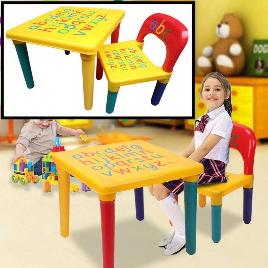 Decopatent ABC Alfabet Kindertafel met Stoel Speeltafel Kindertafel en stoeltjes 1x Tafel en 1x Stoel voor kinderen