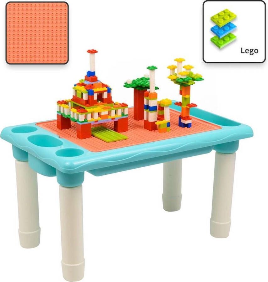 Decopatent Kindertafel Bouwtafel Speeltafel met bouwplaat (Voor Lego blokken) en vlakke kant 4 Vakken Met 316 Bouwstenen - Foto 2