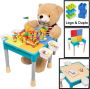Decopatent Kindertafel met 1 Stoeltje Speeltafel met bouwplaat en vlakke kant Geschikt voor Lego & Duplo Bouwstenen - Thumbnail 1