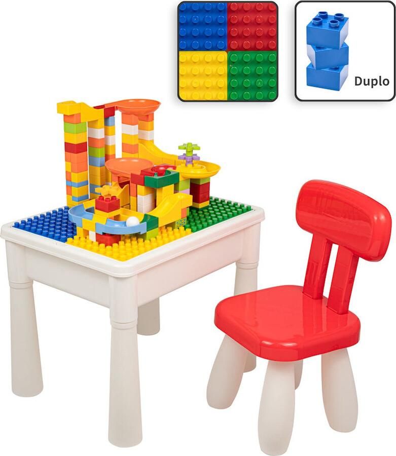 Decopatent Kindertafel met 1 Stoeltje Speeltafel met bouwplaat en vlakke kant Tekentafel Geschikt voor Duplo Bouwstenen