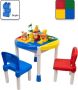 Decopatent Kindertafel met 2 Stoeltjes Speeltafel met bouwplaat en vlakke kant 4 Bakjes Geschikt voor Duplo Bouwstenen - Thumbnail 1