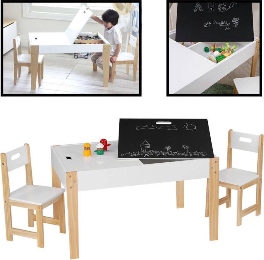 Decopatent Kindertafel met stoeltjes van hout 1 tafel en 2 stoelen Kinder tafel en Krijttafel Kleurtafel Speeltafel Zitgroep