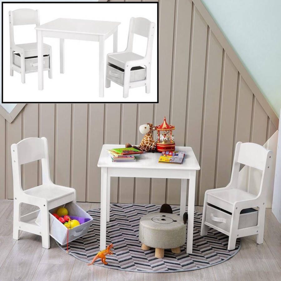Decopatent Kindertafel met stoeltjes van hout 1 tafel en 2 stoelen voor kinderen Kleurtafel Speeltafel Zitgroep Set