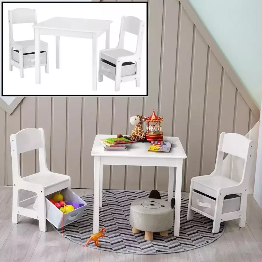 Decopatent Kindertafel met stoeltjes van hout 1 tafel en 2 stoelen voor kinderen Kleurtafel Speeltafel Zitgroep Set - Foto 2