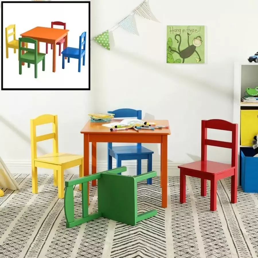 Decopatent Kindertafel met stoeltjes van hout 1 tafel en 4 stoelen voor kinderen Kleurtafel Speeltafel Zitgroep Set