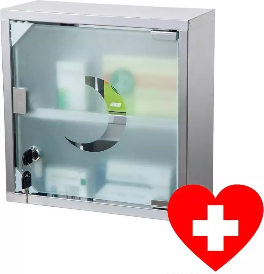 Decopatent Medicijnkastje RVS Slot 2x Sleutels Transparante deur Medicijnkast Medicijnbox Medicijndoos 30x12x30 Cm