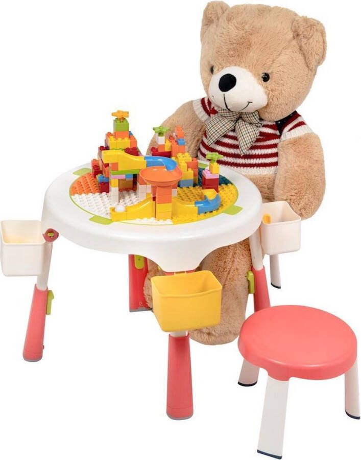 Decopatent Speeltafel met bouwplaat (geschikt voor Duplo blokken) en vlakke kant. Fijne kindertafel met 2 stoelen Bouwtafel