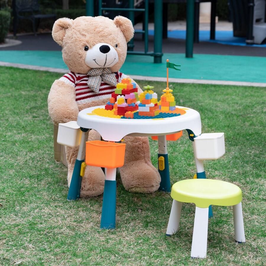 Decopatent Speeltafel met bouwplaat (geschikt voor Duplo blokken) en vlakke kant. Fijne kindertafel met 2 stoelen Bouwtafel