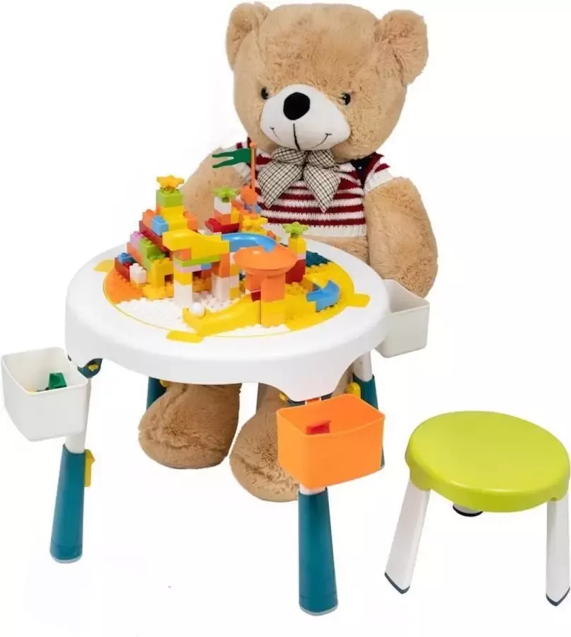 Decopatent Speeltafel met bouwplaat (geschikt voor Duplo blokken) en vlakke kant. Fijne kindertafel met 2 stoelen Bouwtafel - Foto 2