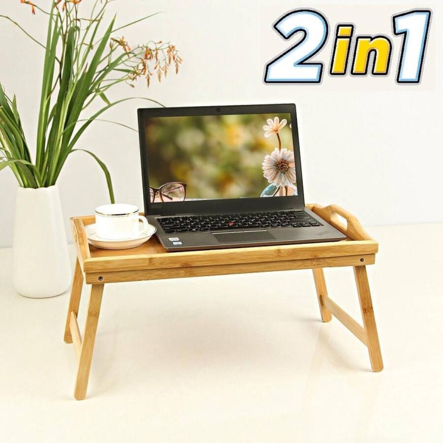Luxe dienblad met uitklapbare pootjes – Bamboe hout – Ontbijt op bed tafelfje beddienblad Laptoptafel Inklapbaar met poten Decopatent