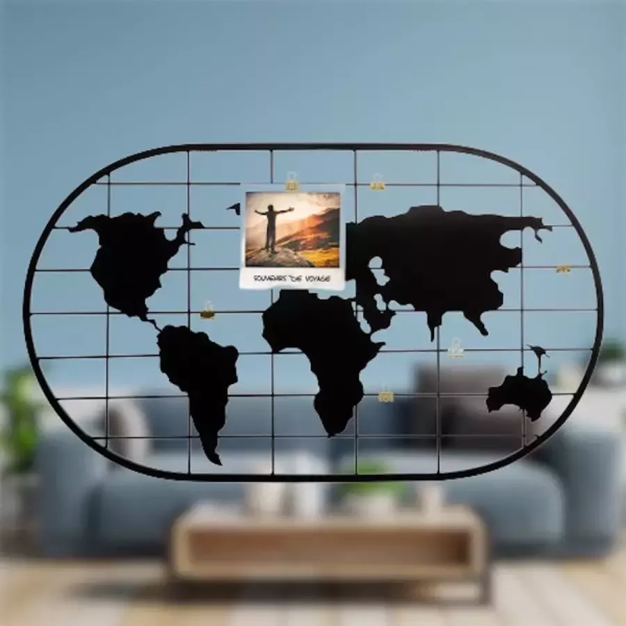 Decopatent Wereld Foto wandrek Foto Frame Met gouden clip om foto's optehangen Industrieel Wanddecoratie Metaal Zwart - Foto 2