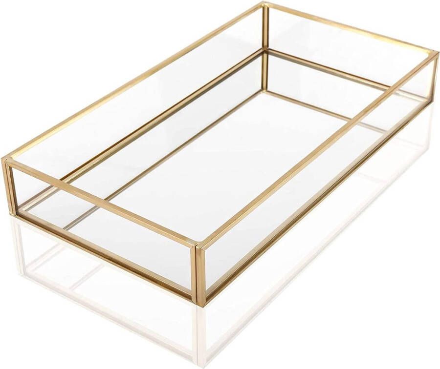 Decoratiedienblad van Glas goud dienblad met spiegel cosmeticadienblad decoratief dienblad cosmetica-organizer opbergdienblad voor make-up board commode badkamer slaapkamer 20 x 14 x 3.5 cm
