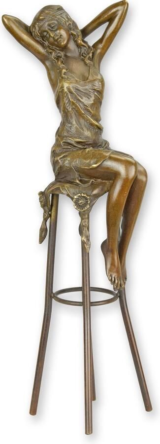 Decoratief Beeld Bronzen Op Een Barkruk Brons Wexdeco Brons 9.7 X 9 Cm