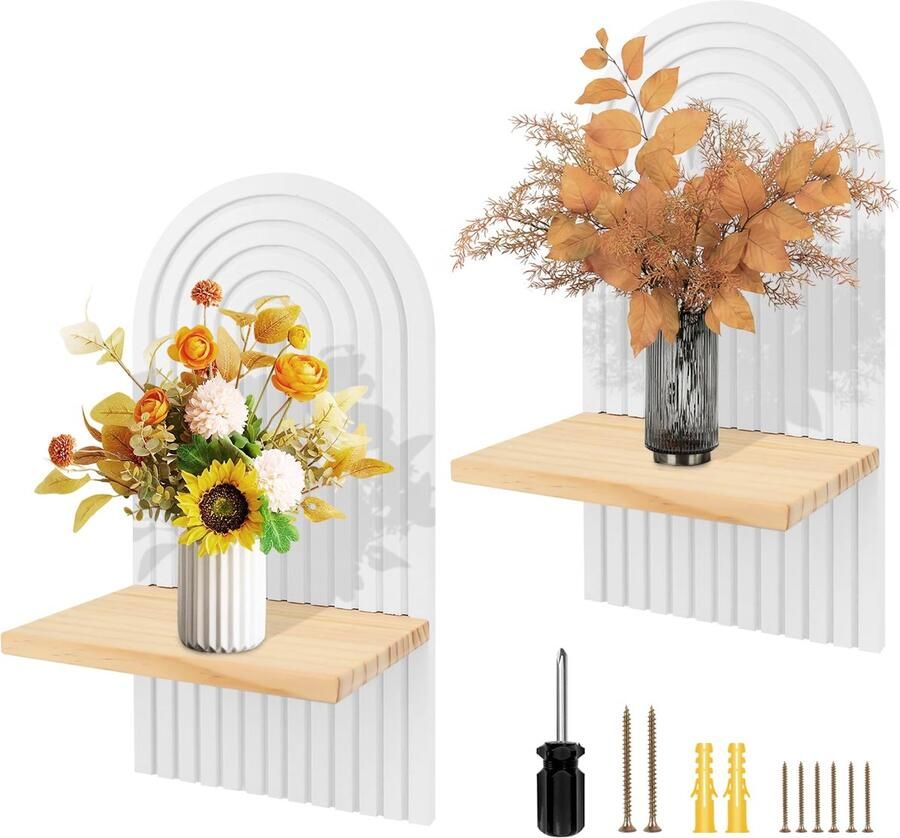 Ibenzoa Elegant Houten Wandrek in Scandinavische Stijl 2 Stuks Wit