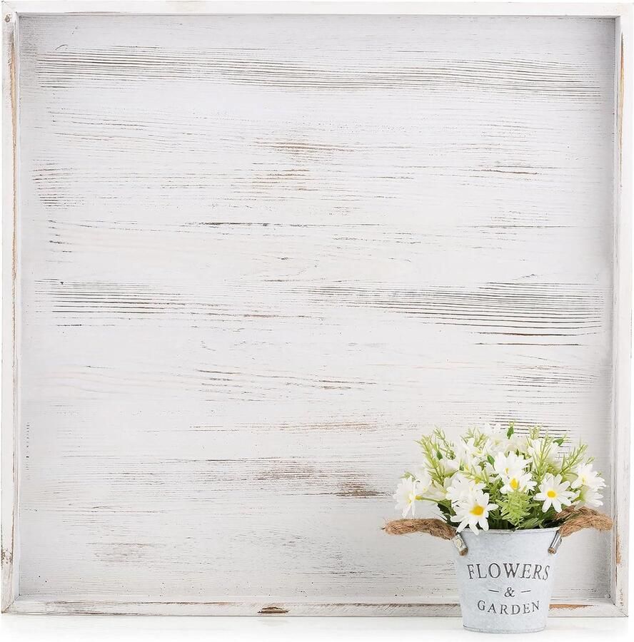 Decoratief dienblad groot: houten dienblad extra groot rustiek wit hout sierblad serveerborden XXL landhuis front poef woonkamer keuken (vierkant 55 cm wit)