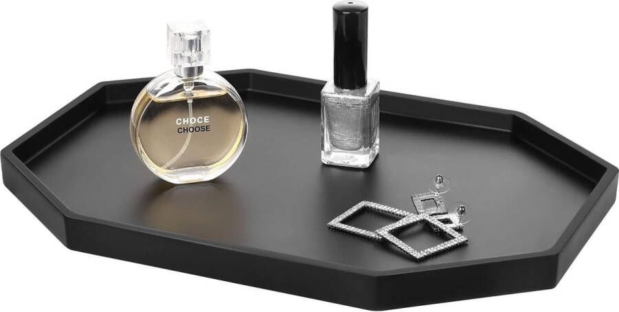 Decoratief dienblad hars opbergdienblad cosmetica badkamerdienblad achthoekige serveerplank voor slaapkamer kaptafel woonkamertafel keukenaanrecht accessoires mat zwart