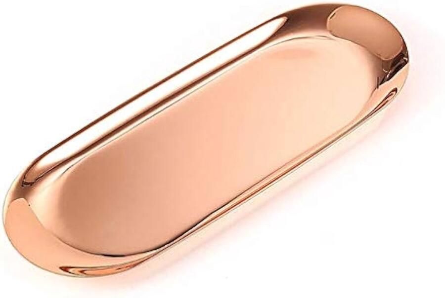 Decoratief dienblad in roségoud badkamermeubelblad voor kaptafel elegant sieradenblad decoratief dienblad gouden dienblad organizer voor parfum sieraden sleutels kaarsen roestvrij staal ovaal