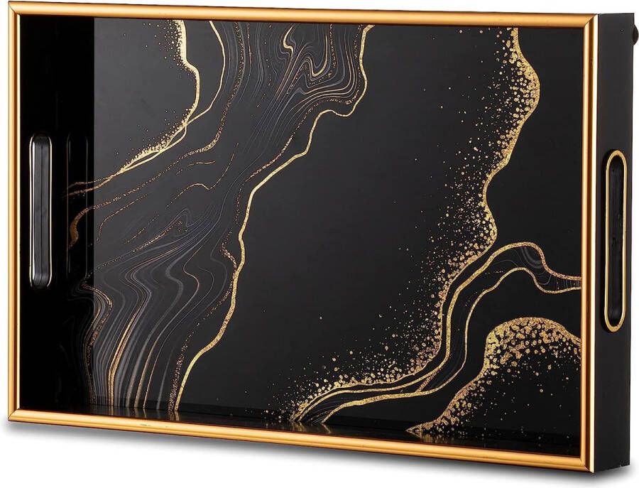 Decoratief zwart koffieblad gouden salontafel dienbladen decor dienblad met handgrepen Ottomaanse bar woondecoratie gemakkelijk schoon te maken wasbaar