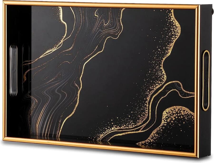 Decoratief Dienblad Koffie Dienblad: Zwart Decoratief Goud Salontafel Dienbladen Decor Art Deco Dienbladen met Handgrepen voor Ottoman Bar Home Decor Eenvoudig schoon te maken en wasbaar