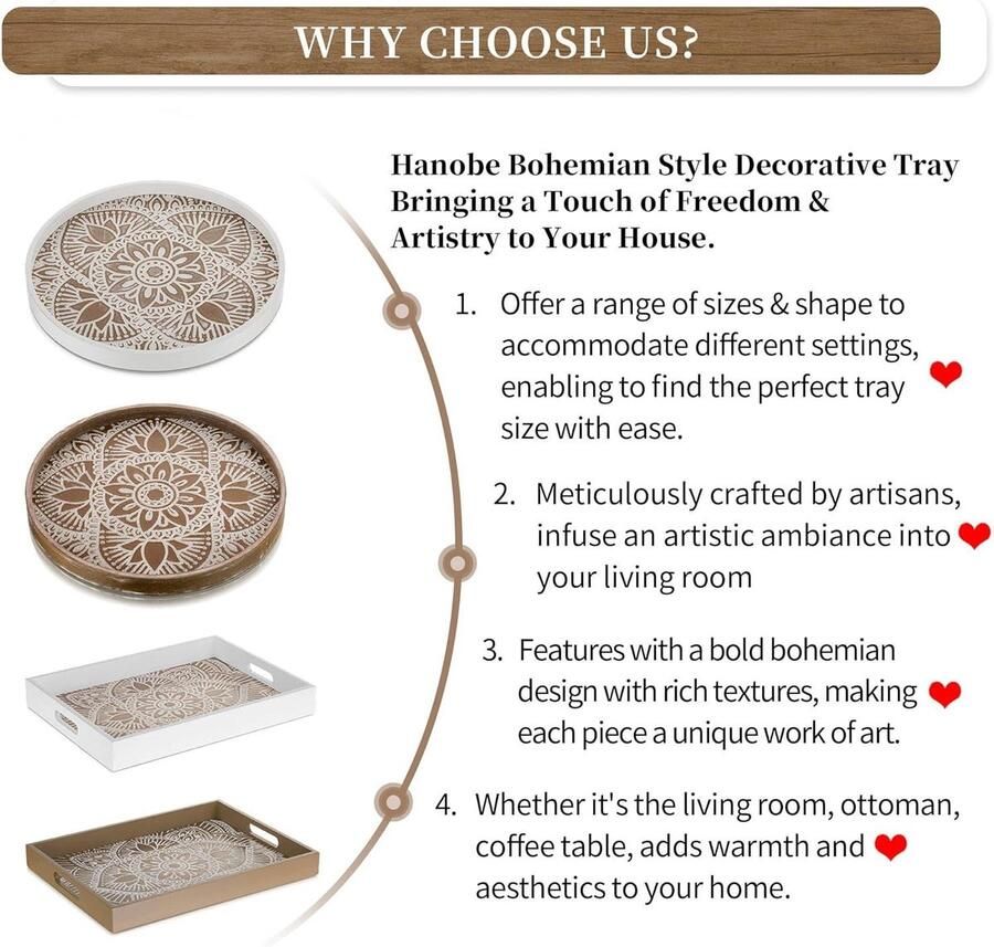 Decoratief dienblad met handgrepen witte bloemen houten salontafel trays voor Ottomaanse middelpunt rechthoekig rustiek boho hout woonkamer toonbank stijlvolle decoratie met natuurlijke uitstraling