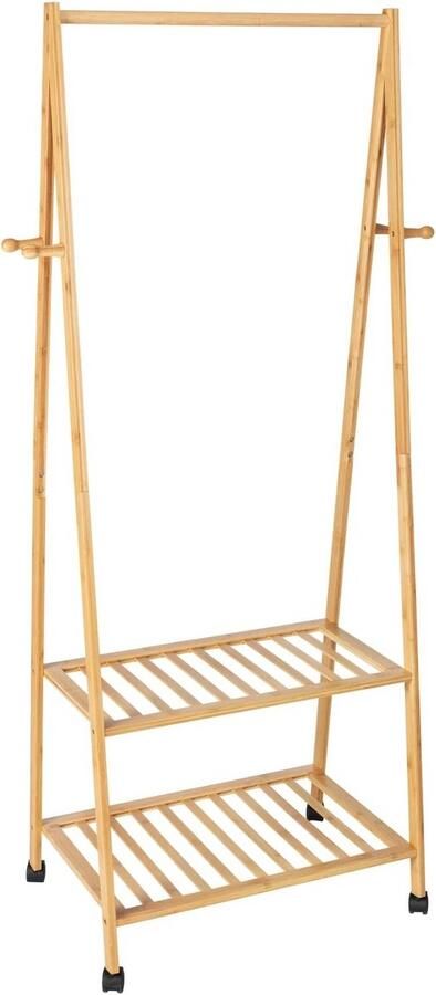 Decoratief Kledingrek met Bamboe Standaard en Wieltjes Multifunctioneel voor Opbergen en Luchten van Kleding