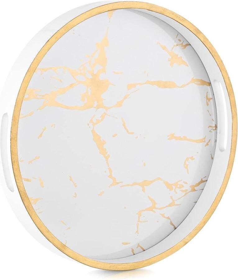 Ronde decoratieve koffieblad marmeren patroon serveercirkel lade handgrepen salontafel trays woonkamer koffietafel bar drinken feest thuis keuken wit