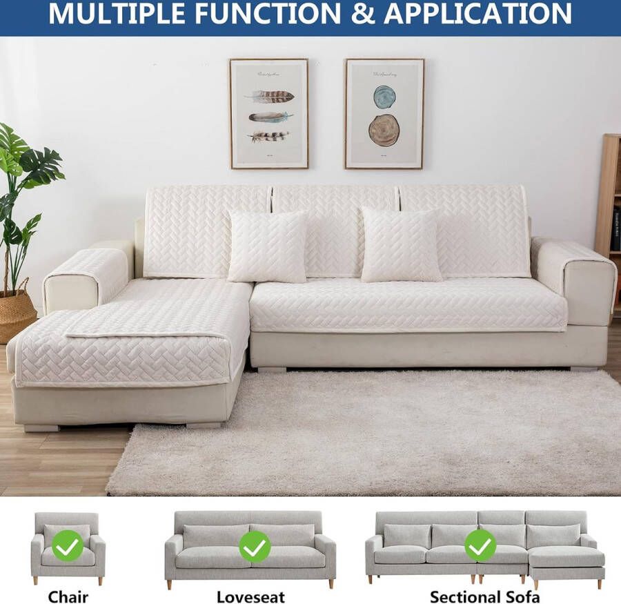 Decoratief kussen bankovertrek 3-zits anti-slip bankovertrek voor L-vorm chaise longue hoekbank 2-zits hoezen woonkamer stoel honden huisdieren wit 45 x 45 cm (slechts 1 stuk)